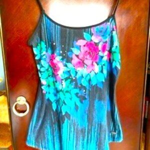 Candie's Cami Black/Blue with Pink Flower Graphic Size Small